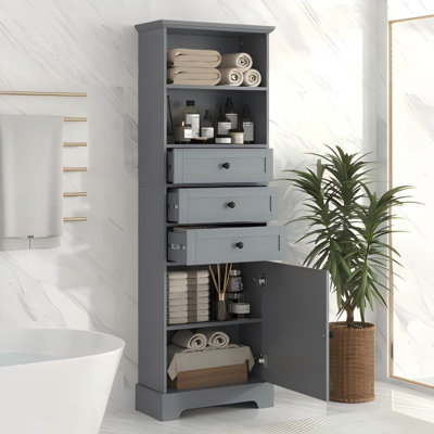 Tall Storage Cabinet With 3 Drawers And Adjustable Shelves For Bathroom, Study, Office And Interior, MDF Board With Painted Finish