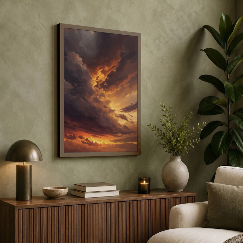 Dramatic Sunset Sky Modern - Wrapped Canvas, 24x16 - 61.0 x 40.6 cm, Ochre Border