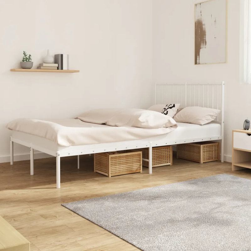Metal Bed Frame with Headboard White, Small Double (4')