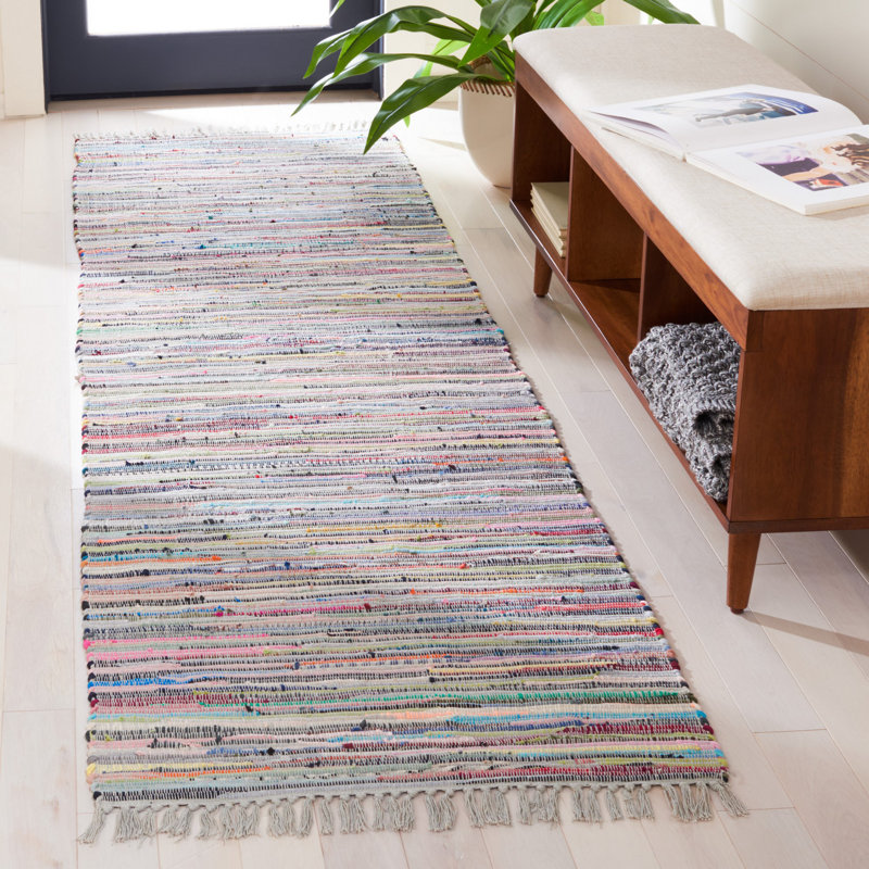 Tapis rayé en coton tissé à la main Mireia, Tapis de couloir 2 pi 3 po x 7 pi