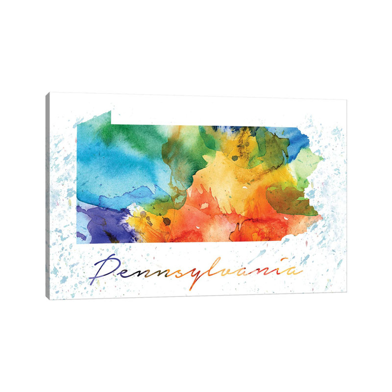 Pennsylvania State Colourful - Wrapped Canvas Painting, 20.32cm H x 30.48cm W x 1.91cm D