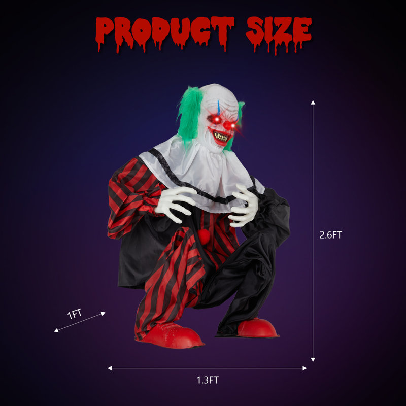 2,6 pi Décoration de clown animée avec des yeux rouges effrayants et une décoration d'Halloween