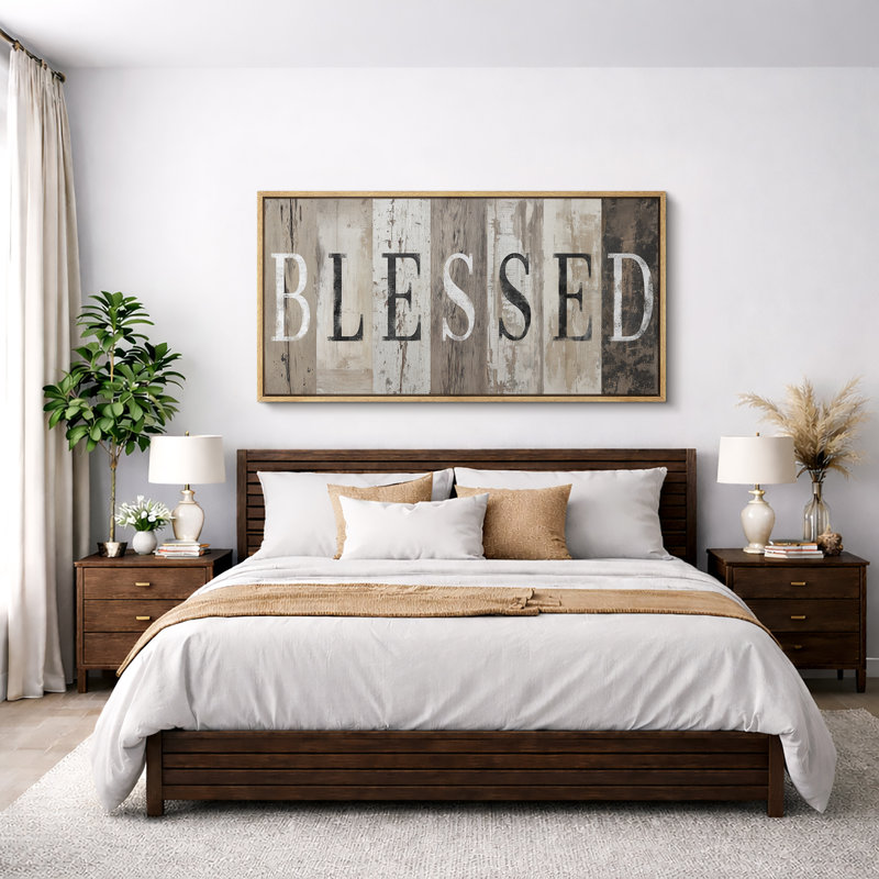 «BLESSED», art inspirant, images encadrées sur toile, estampe numérique, Cadre naturel, H 30 po x l 60 po x P 1,5 po