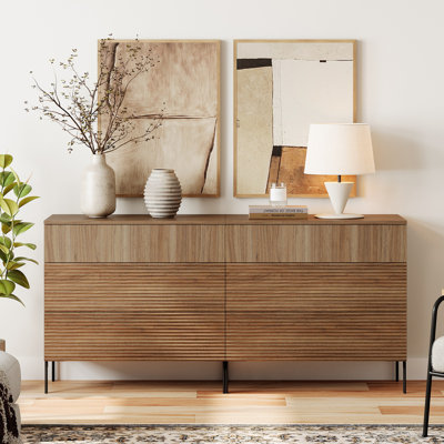 Union Rustic 63" Wood Accent Chest Set With Drawers, Modern Credenza Storage Cabinet With Reeded Design For Living Room, Kitchen, Dining Room, Hallway
