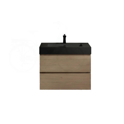 Meuble-lavabo mural 30 po avec finition noyer brun et lavabo noir