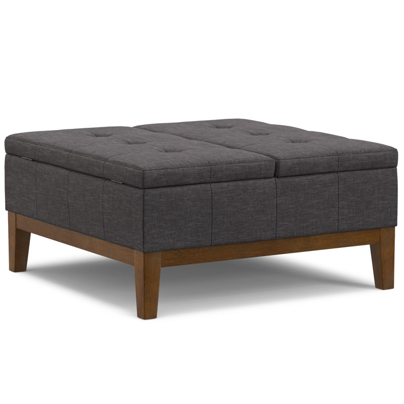 Repose-pieds rembourré avec rangement capitonné Dover, Gris foncé