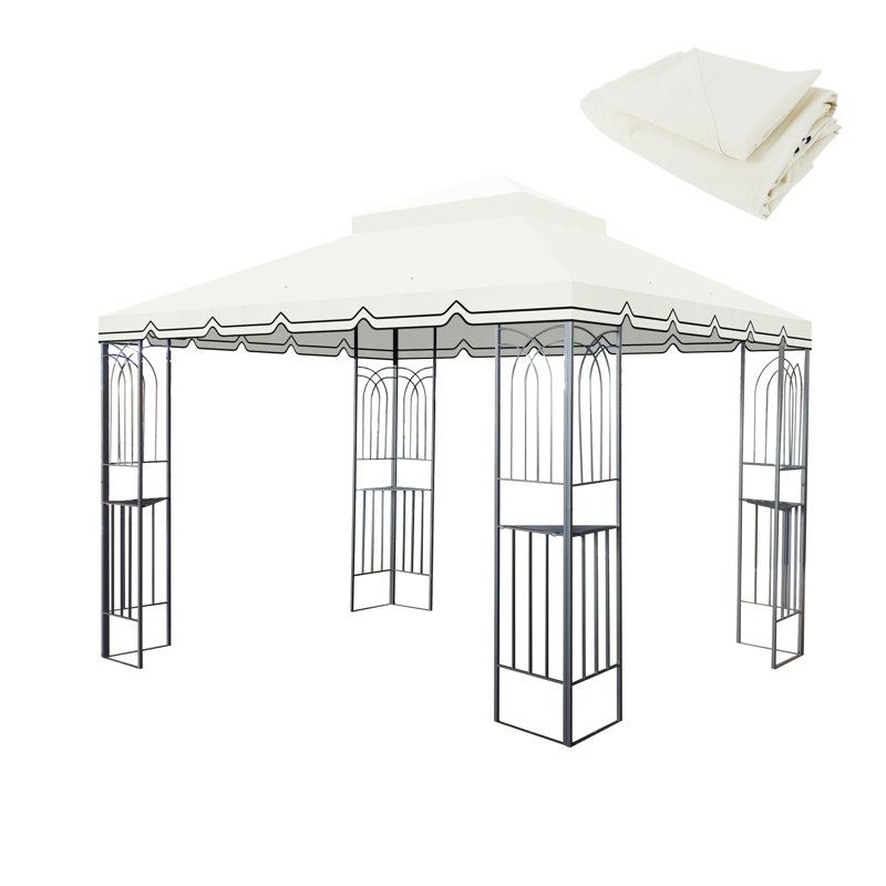 10X10 Ft Outdoor Patio Gazebo Replacement Canopy,Double Tiered Gazebo Tent Roof Top Cover, Beige