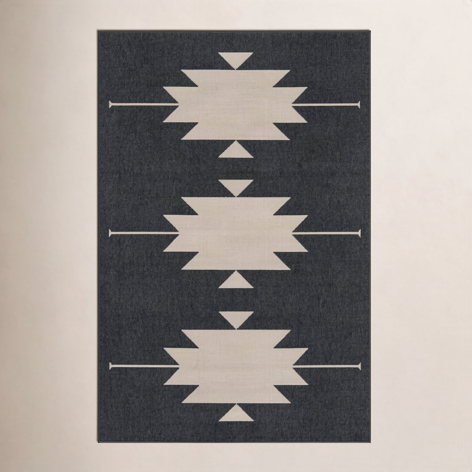 Genesis Charcoal Cream Southwestern Outdoor Rug, Rectangle 1'8" x 3'7"