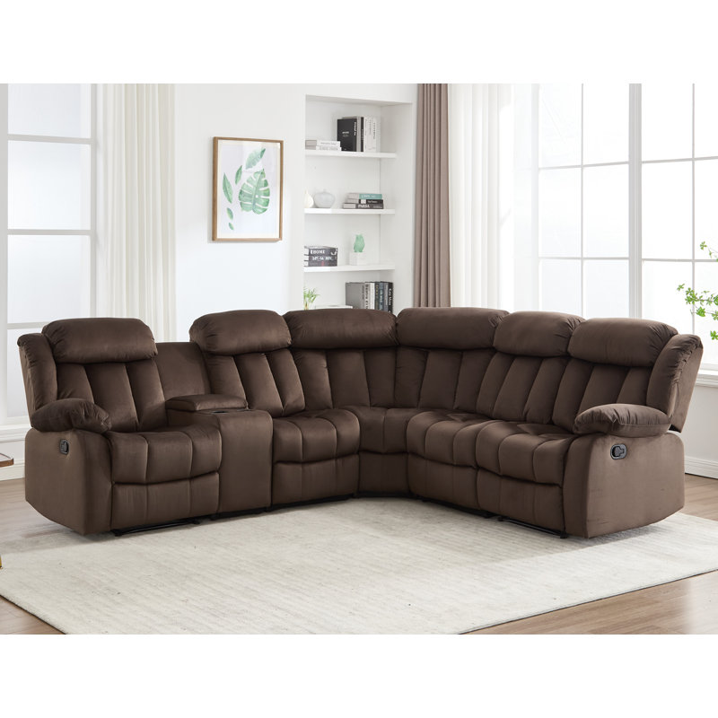 108.8''W 7-Piece Modern Microfiber Upholstered Soft Manual Reclining Sectional With Cupholders & Storage, Brown Microsuede