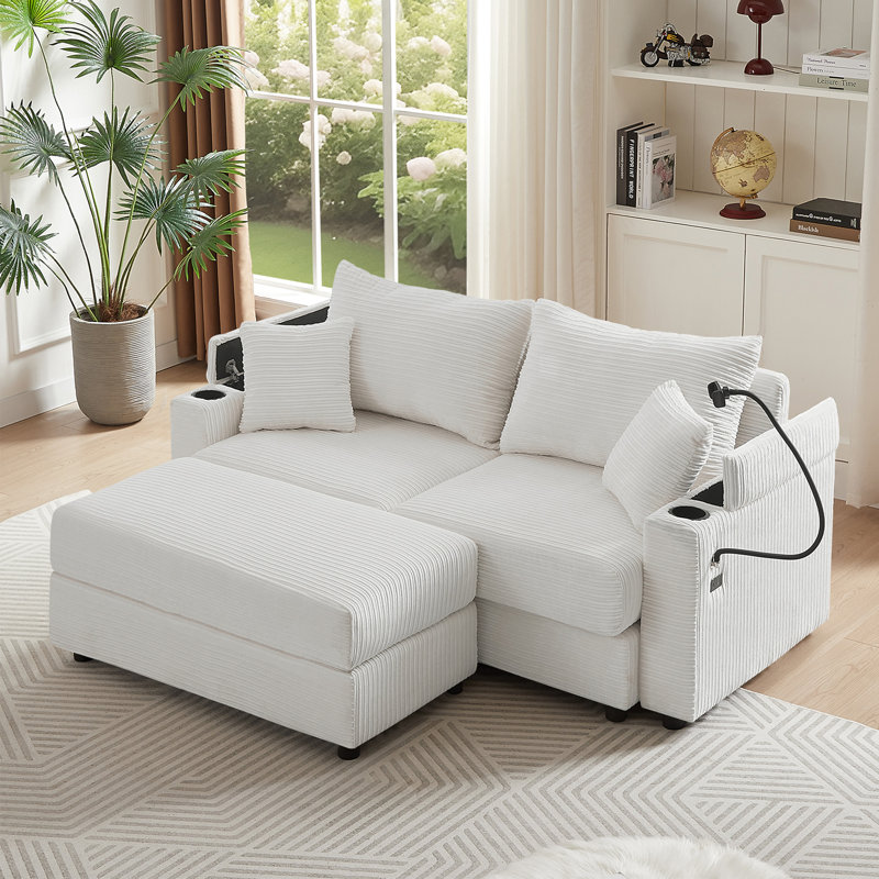 Canapé modulaire avec causeuse 72,8 po, Velours côtelé beige