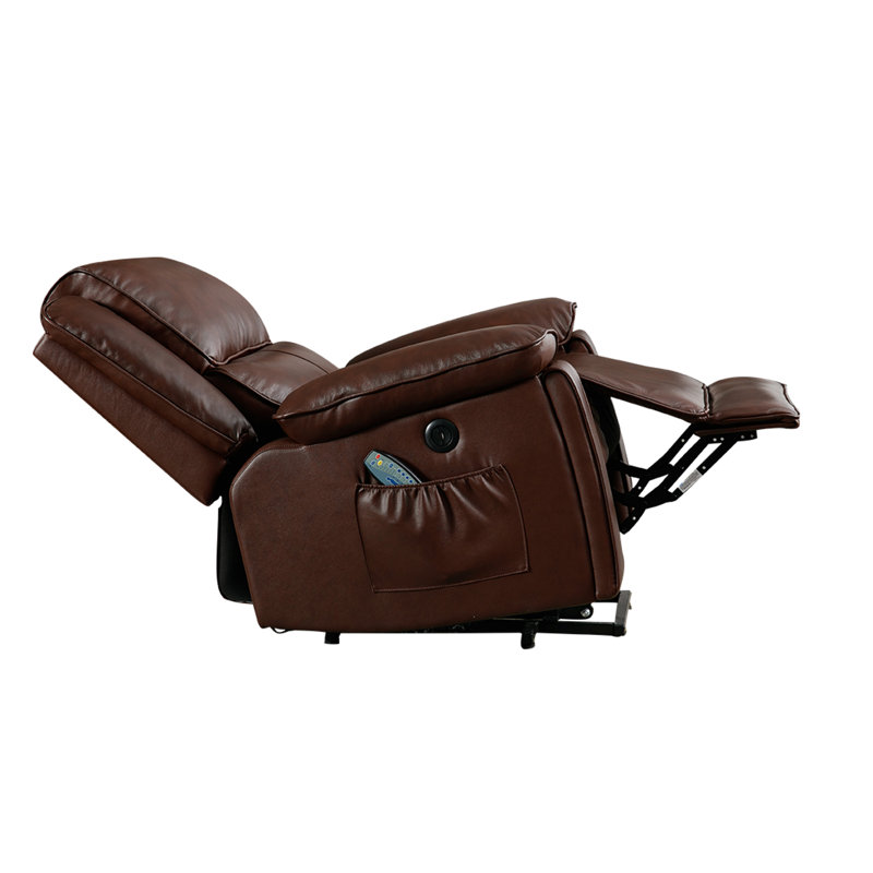 Fauteuil inclinable électrique en cuir véritable de qualité supérieure 38,2 po avec massage chauffant et poche latérale