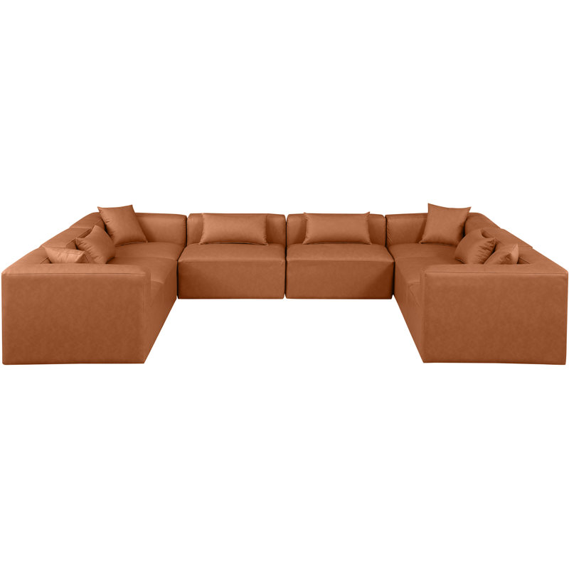 Ivion Upholstered U-Shaped Sectional Reversible, Cognac Vegan Leather