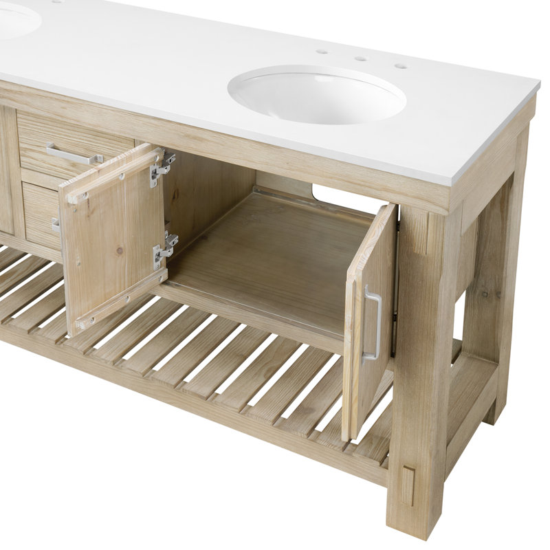 72" Double Bathroom Vanity In Washed Pine
