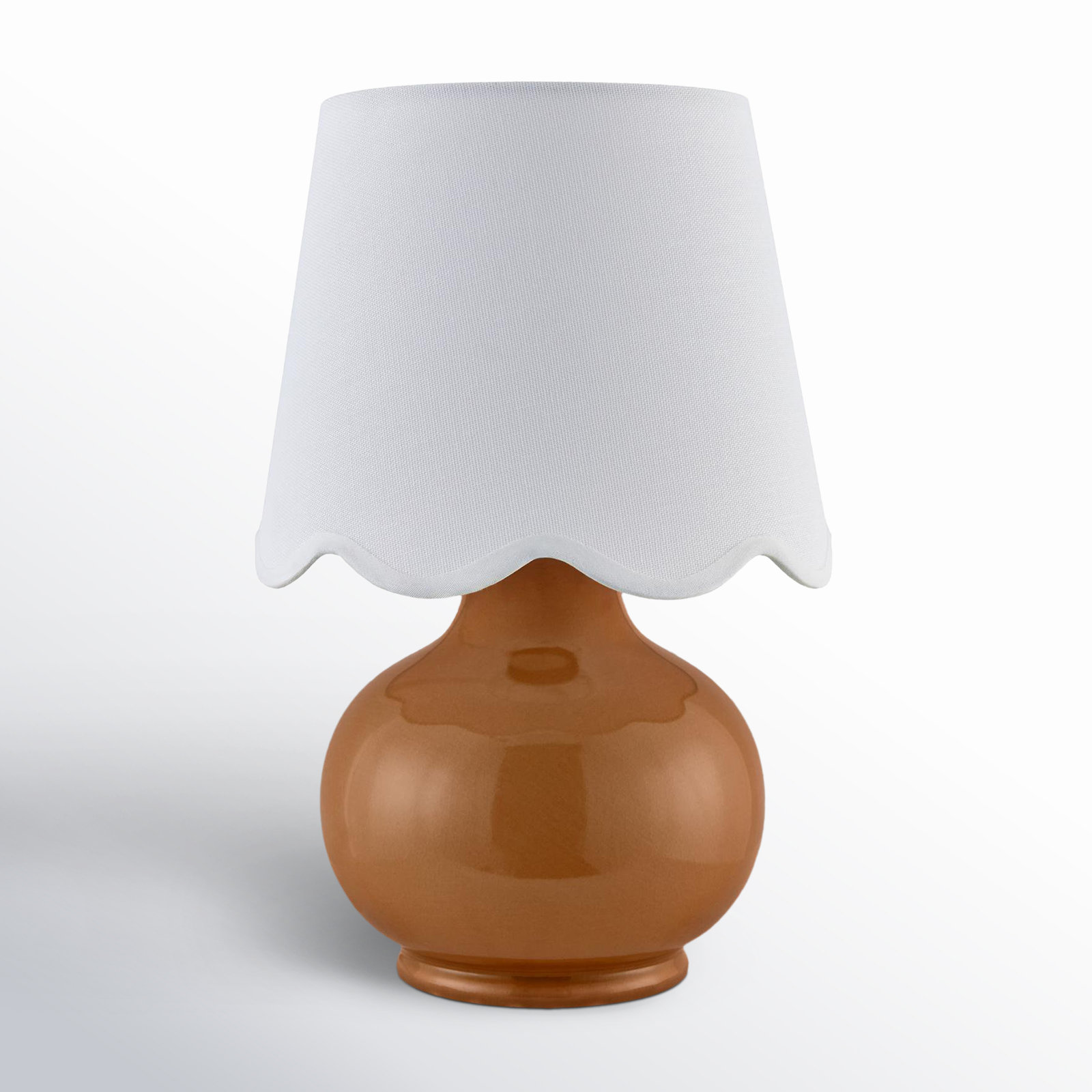 Momsen Scallop Shade Lamp, 13"" H x 8"" W x 8"" D, Brown, White Twill