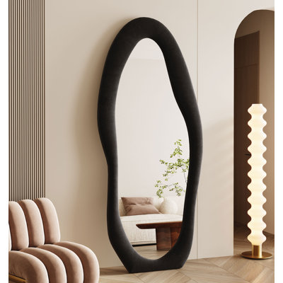  Large Full Length Mirror 70.8"x31.5", Oversized Irregular Wavy Mirror, Arched Floor Mirror, Wall Mirror Standing Hanging Or Leaning Against Wall For Bedroom, Flannel Wrapped Wooden Frame Mirror