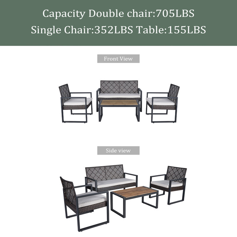 Ensemble de meubles de patio 4 pièces avec balcon et véranda, Beige, Brun