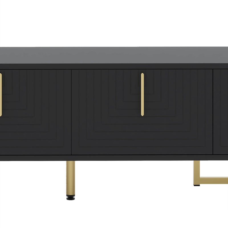 Meuble télé moderne avec accents dorés et motifs géométriques modernes, Noir