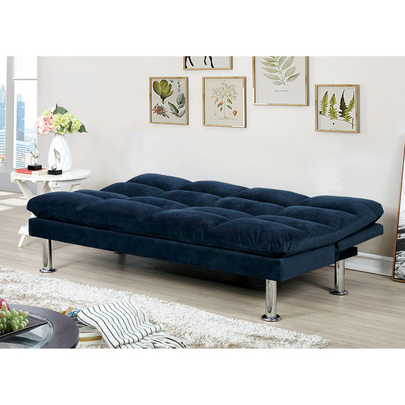 Futon à 2 places en microfibre Contemporary Navy convertible en lit, fait, support supplémentaire pour les adolescents