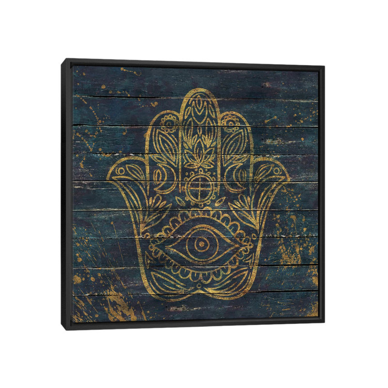 Hamsa, reproduction d’art sur toile tendue, H 12 po x l 12 po x P 1,5 po, Toile avec cadre noir