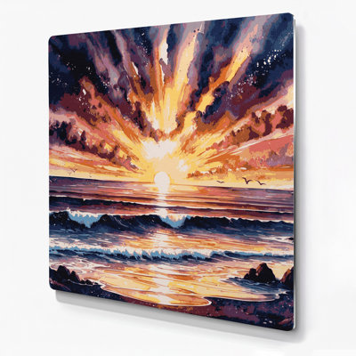 «Coastal Coastal Sunset Panorama», art mural en métal mauve