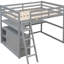 Lit mezzanine double avec bureau, tablettes et cadre gris - Construction en bois de pin pour une chambre à coucher fascinante-303046815-303046813