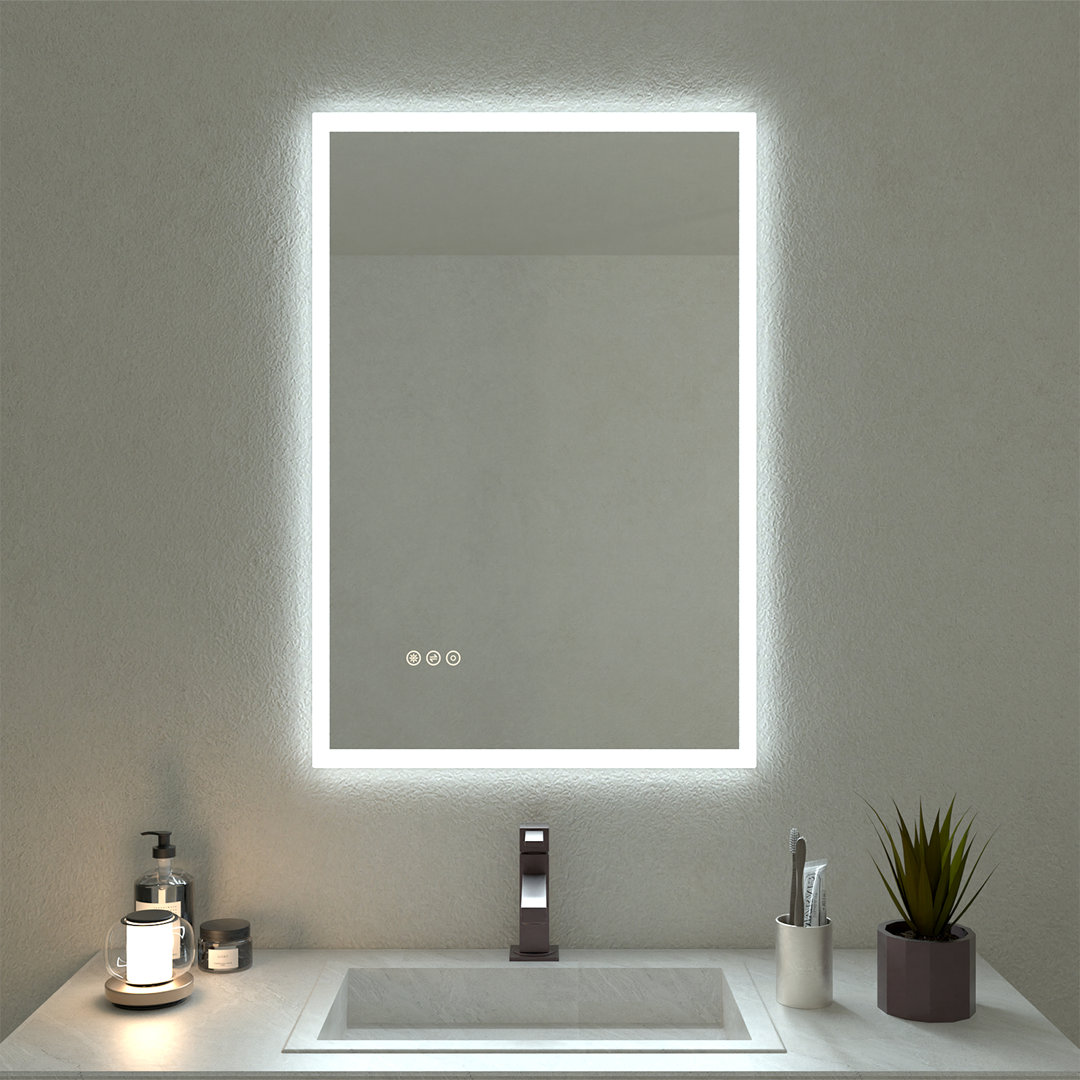 Bathroom Vanity Mirror LED Lights Anti-Fog Wall Mirror 3 Colors Dimmable Latitude Run® 