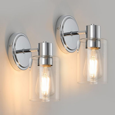 Modern Bathroom Wall Sconce Light Fixture With Clear Glass Shade, Chrome Finish, E26 Base, Ideal For Vanity, Mirror, And Hallway Lighting