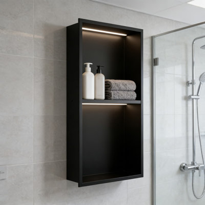 Recessed Shower Niche With Built-In Light, No-Tile Installation Waterproof Bathroom Storage Organizer, Space-Saving Wall Inserted Shower Caddy For Home And Commercial Use