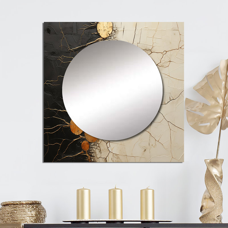 Mariann - Gold Adorned Poteries IV Abstract Spirals Square Mirror Wall Decor For Bedroom, 36" x 36"