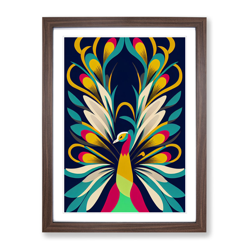 Peacock In Abstract No.4 - Single Picture Frame Print, 34cm H x 25cm W x 2cm D, Walnut Framed