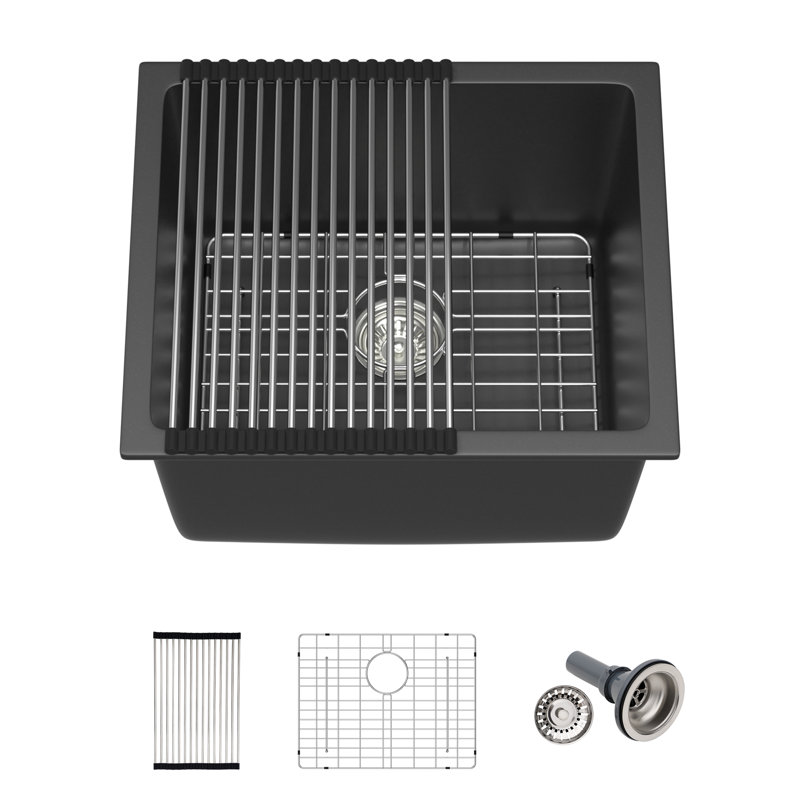Lavabo de salle de bain à cuve simple à cuve en composite de granite L 21 po x l 18 po x P 12 po Quartz