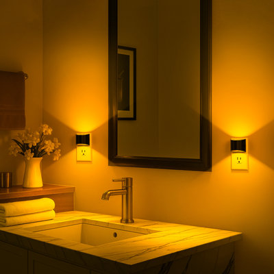2 Pcs Black Amber Dimmable Wall Sconce Night Light 3-Level