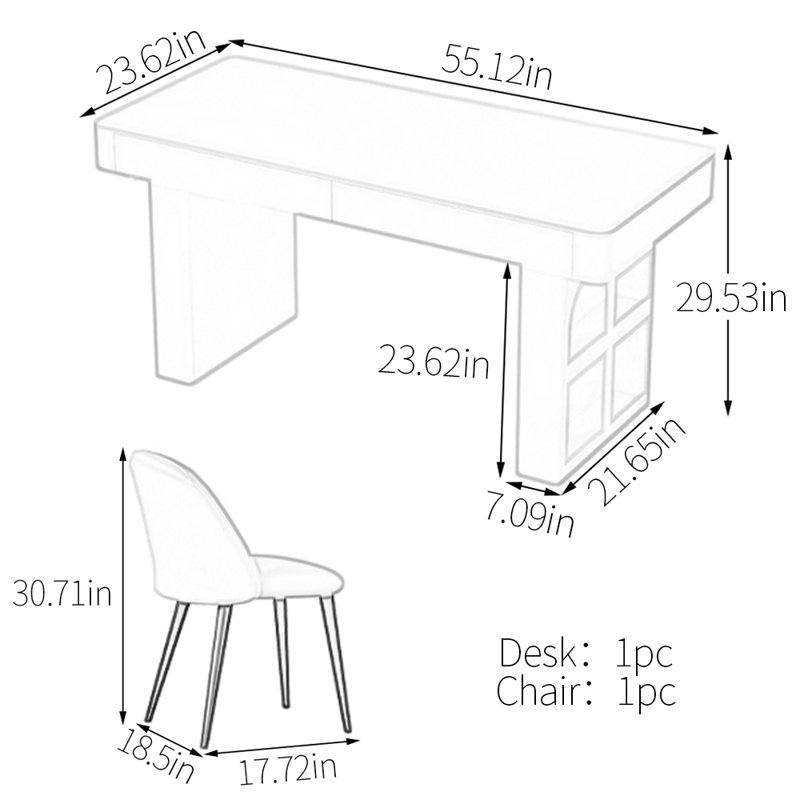 Bureau en pierre frittée de qualité supérieure, H 29,53 po x l 55,12 po x P 23,62 po