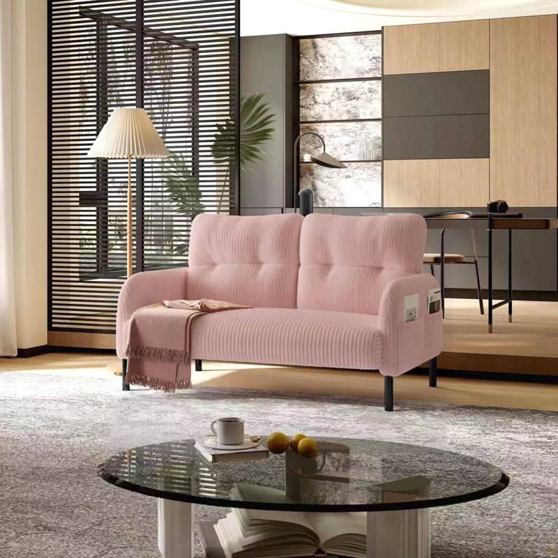 Tissu velours côtelé, canapé double monochrome, Rose