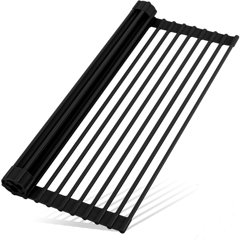 Égouttoir à vaisselle enroulable pour évier, 43 x 33 cm, noir