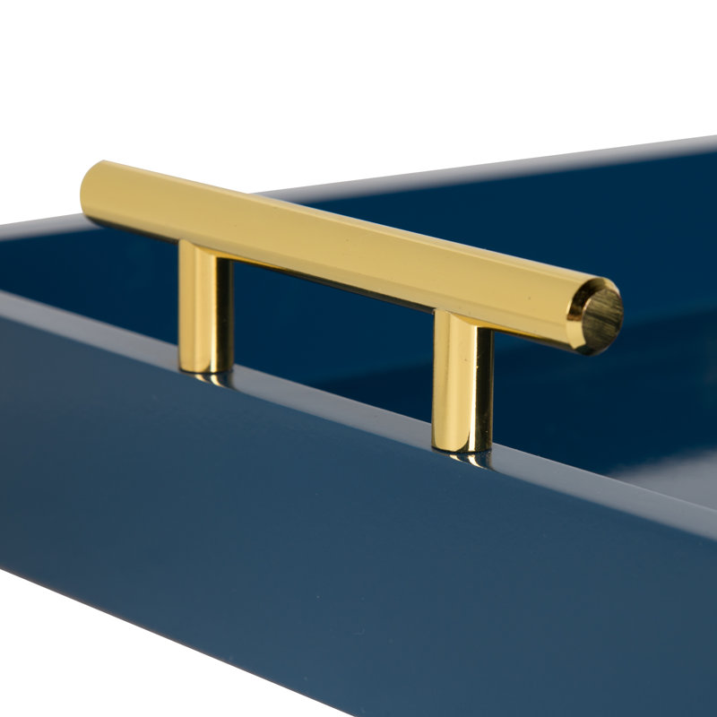 Norvan Manufactured Wood Decorative Tray , Navy Blue/Gold