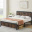 Queen Bed Frame with Wood & Metal Headboard, 14" Platform with Storage Space, Noise-Free, Easy Assembly, Brown