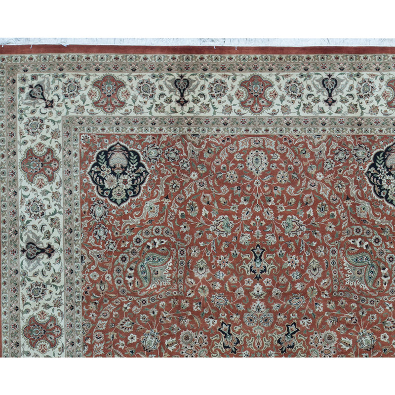 Wool Oriental Area Rug in Rust/Ivory