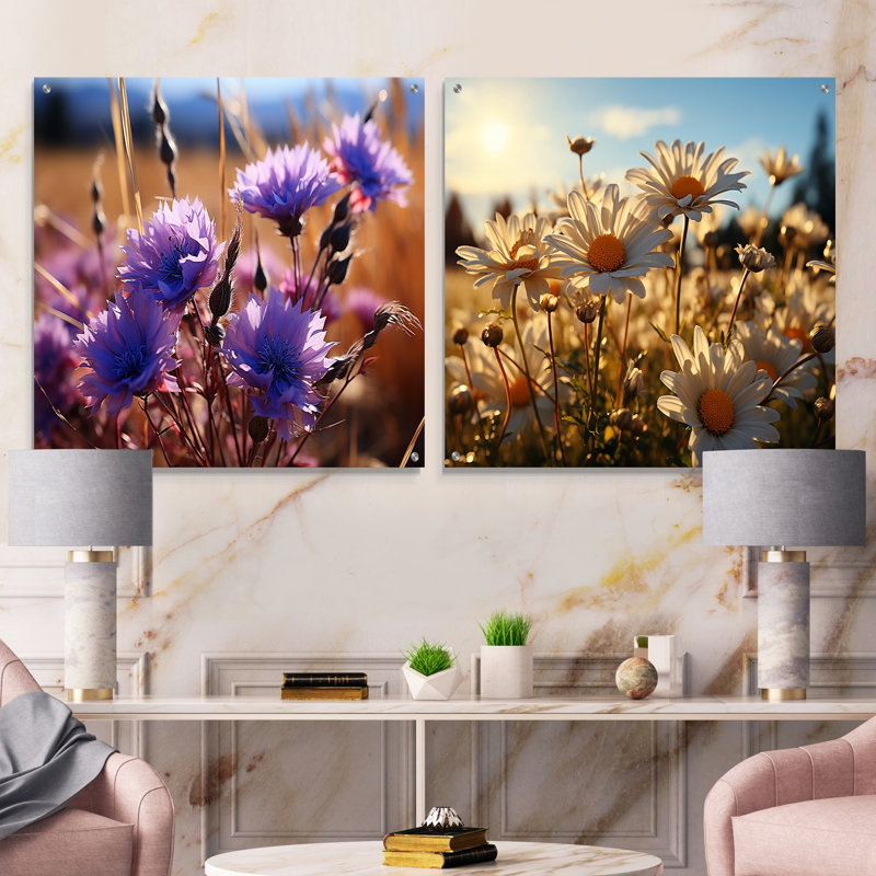 Zareen - Buttercups, ensemble d'art mural en verre sur 2, H 36 po x l 73 po