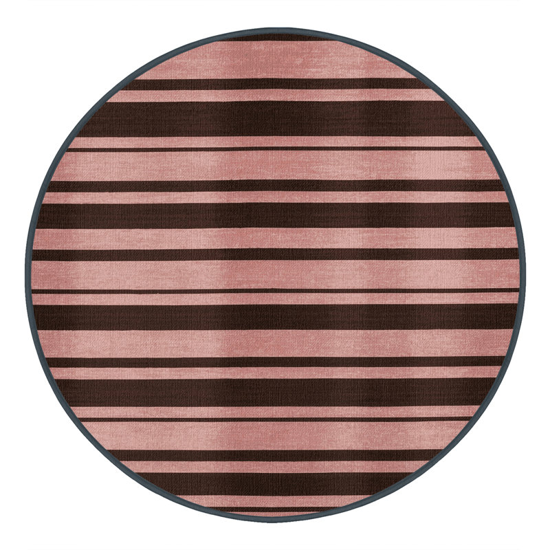 Tapis noir à rayures horizontales lavable à la machine, Rond 3 pi