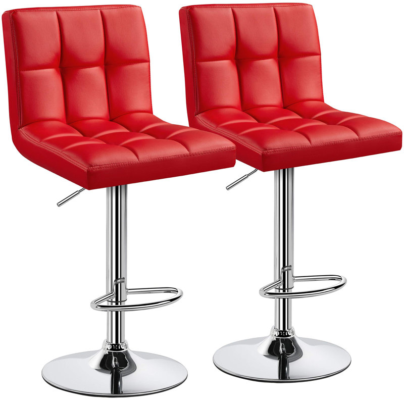 Chandresh Swivel Upholstered Adjustable Height Counter Stool with Metal Frame, Red
