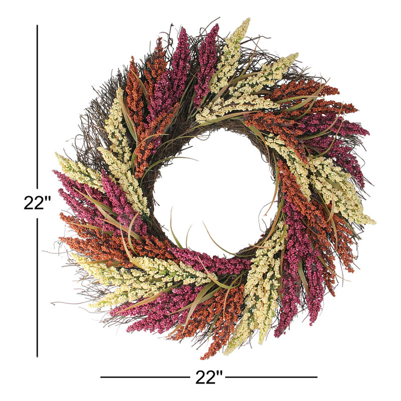 Autumn Harvest Mixed Heather Artificial Grapevine Wreath 22 Inch Unlit