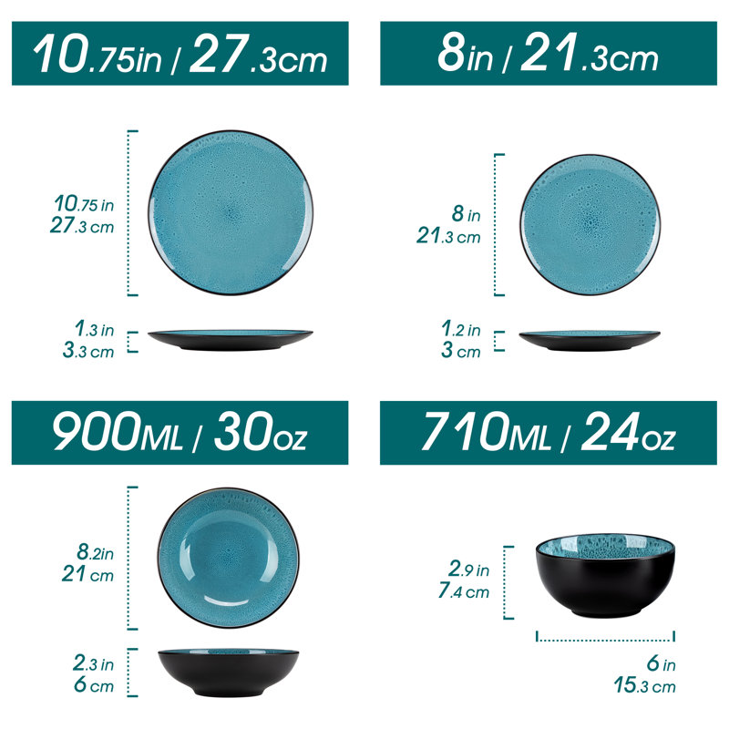 Dazel 16 Piece Stoneware Dinnerware Set - Service for 4, Green