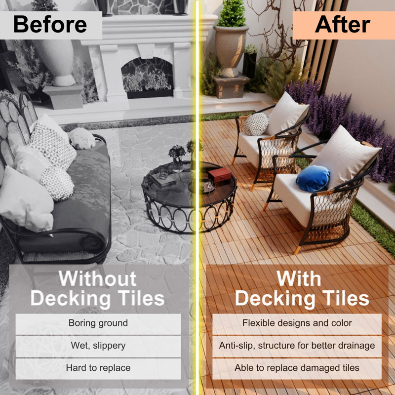 20 PCS Interlocking Deck Tiles Striped Pattern, Natural