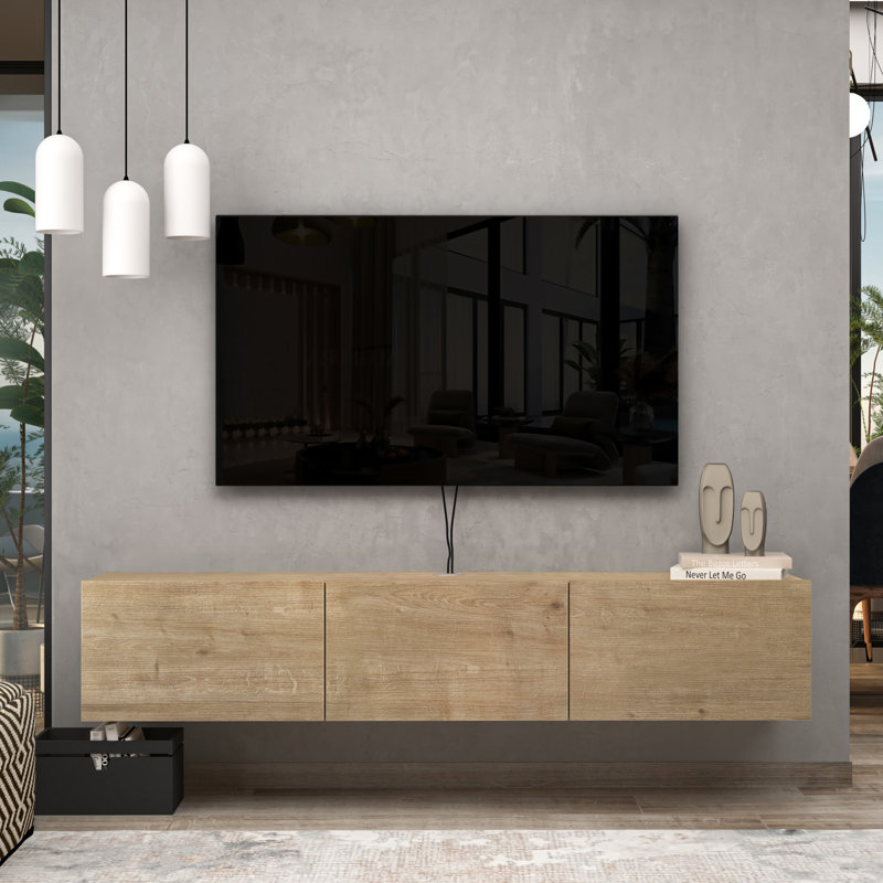 Meuble télé flottant Ronnye, Chêne