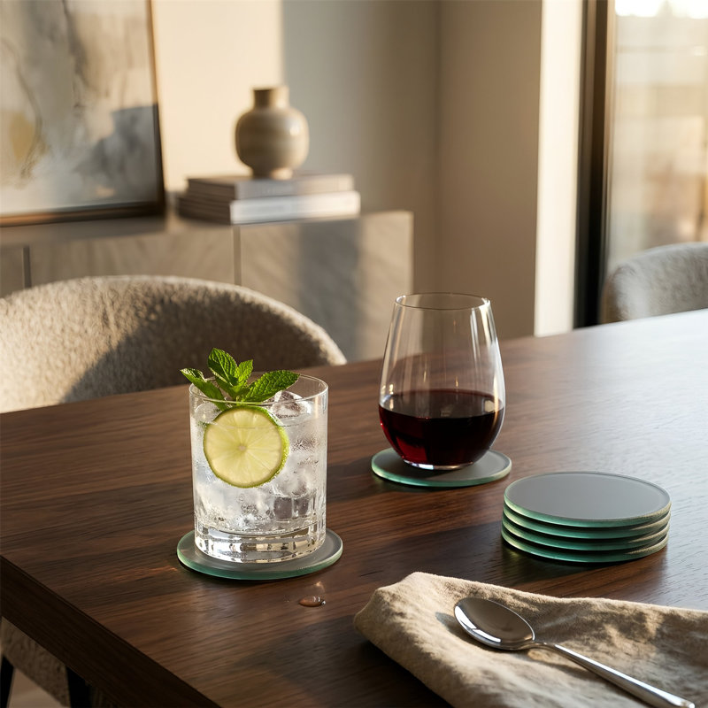 Harbour Housewares - 12pc Glass Placemats & Round Coasters Set - 30cm x 20cm, Grey