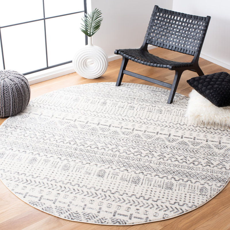 Tapis ivoire / noir Burch, Rond 6 pi 7 po