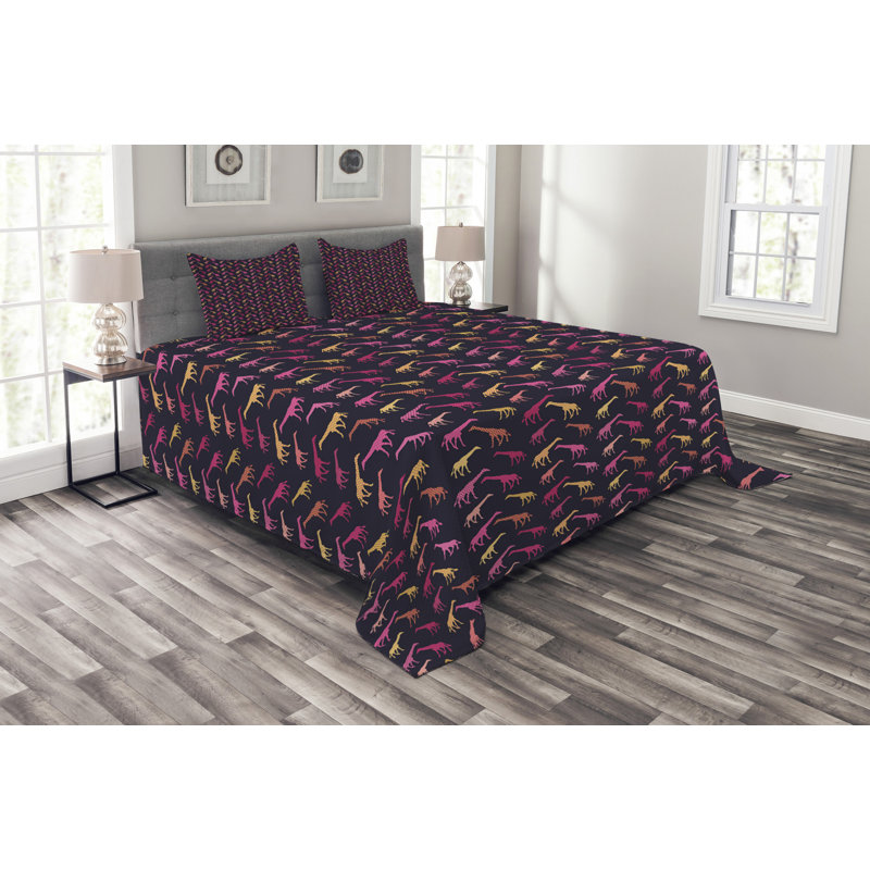 Adreanne Purple/Yellow/Pink Microfibre Bedspread Set, 220 x 264 cm