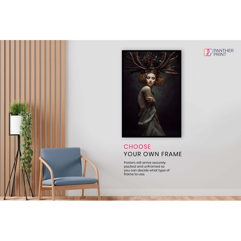 Woman Golden Hair With Feather Headdress - No Frame Print, 91cm H x 61cm W x 0.5cm D