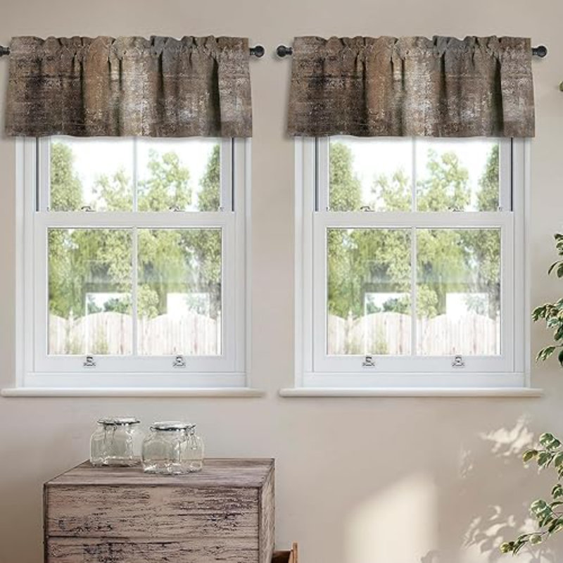 Brown Grey Kitchen Curtains Abstract Art Valances For Windows Blackout Window Treatment Valances Rod Pocket Curtain Valance For Bathroom Bedroom Living Room Cafe,52 X 18 Inch,2 Panel